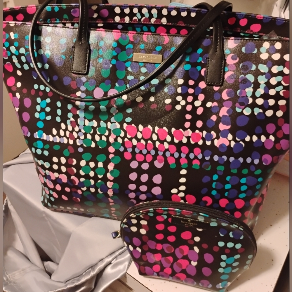 Kate Spade-2pc Shore Street Margareta Dot Tote & Dome Zip Pouch 🩷💜 - Picture 2 of 8
